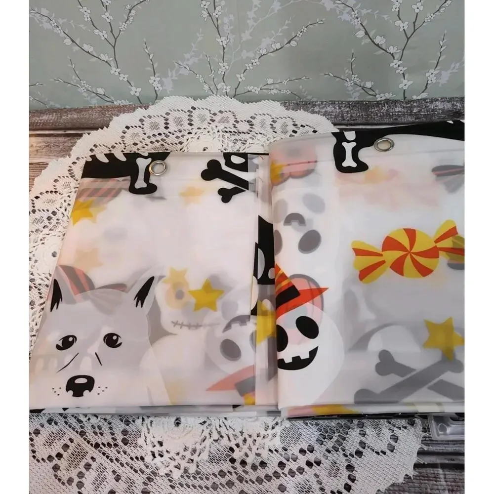 Happy Halloween Shower Curtain Eco Peva 70”x 72” Dog Costumes Trick or Treat Boo
